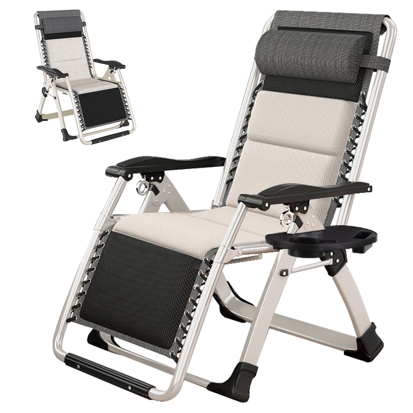 Lilypelle Zero Gravity Chair with Double Sided Pearl Mat Folding Lounge Recliner Chairs with Cushion,Cup Holder,Pillow
