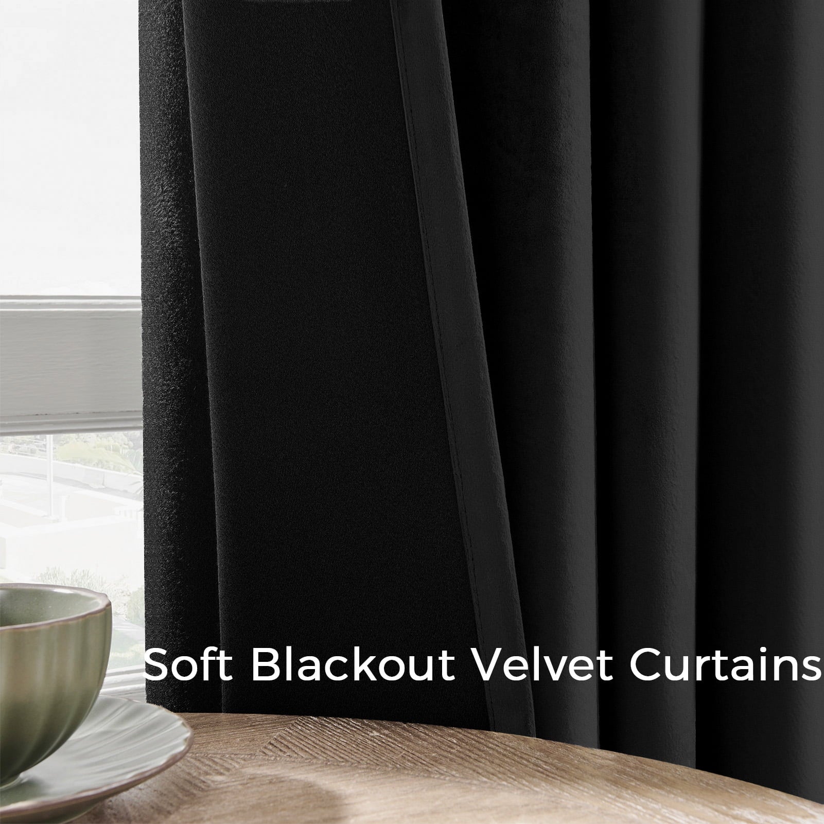Topfinel 100% Blackout Luxury Velvet Curtain, 84 Inches Long Rod Pocket Back Thermal Insulated Noise Reduce Curtains for living room Bedroom, 2 Panels,52 x 84 Inch,Black