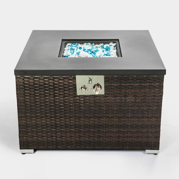 Outdoor Brown Square Wicker 19 in. Fire Pit Table