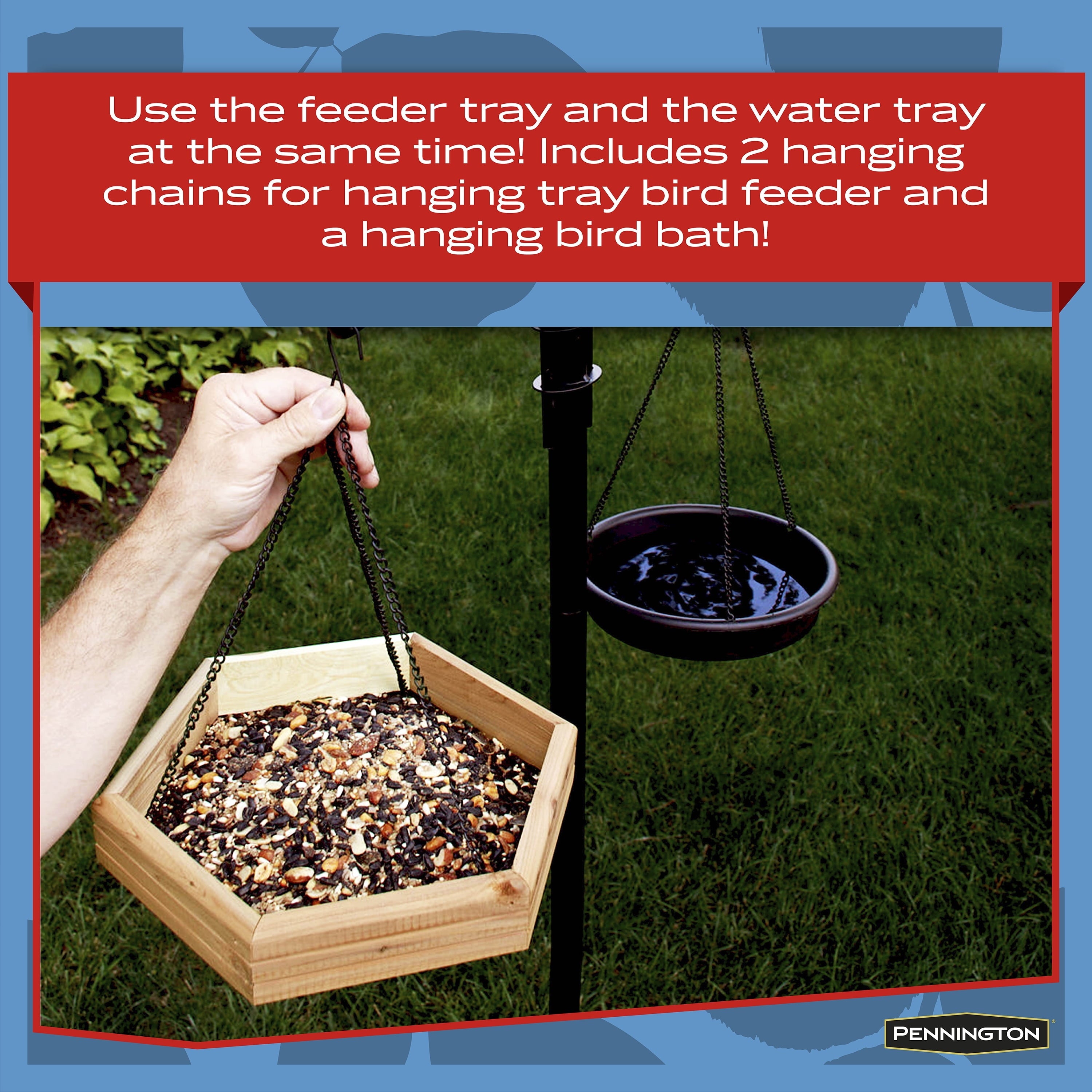 Pennington Red Cedar 2 in 1 Wild Bird Bath and Wild Bird Feeder, 4 lb. Capacity