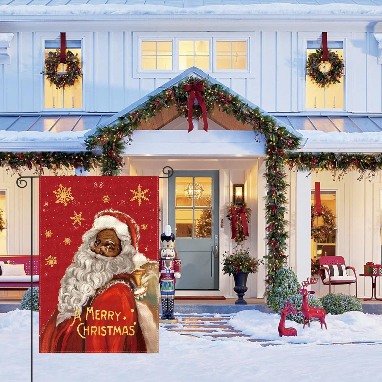 Artoid Mode African America Black Santa Claus Christmas Winter Garden Flag 12 x 18 Inch, Red