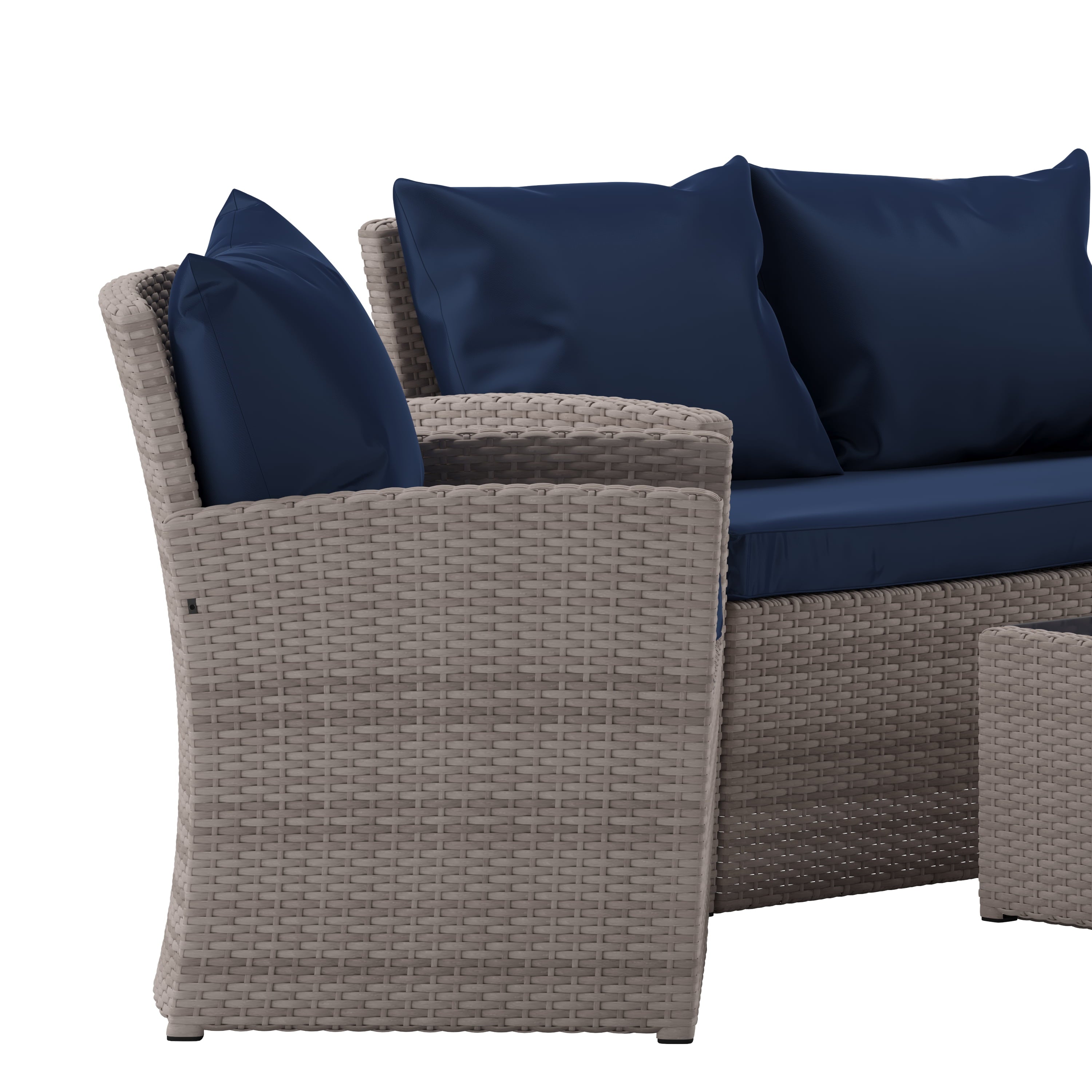Flash Furniture Aransas Series 4 Piece Light Gray Patio Set with Navy Back Pillows and Seat Cushions