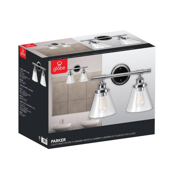 Parker 2-Light Chrome Vanity Light with Clear Glass Shades