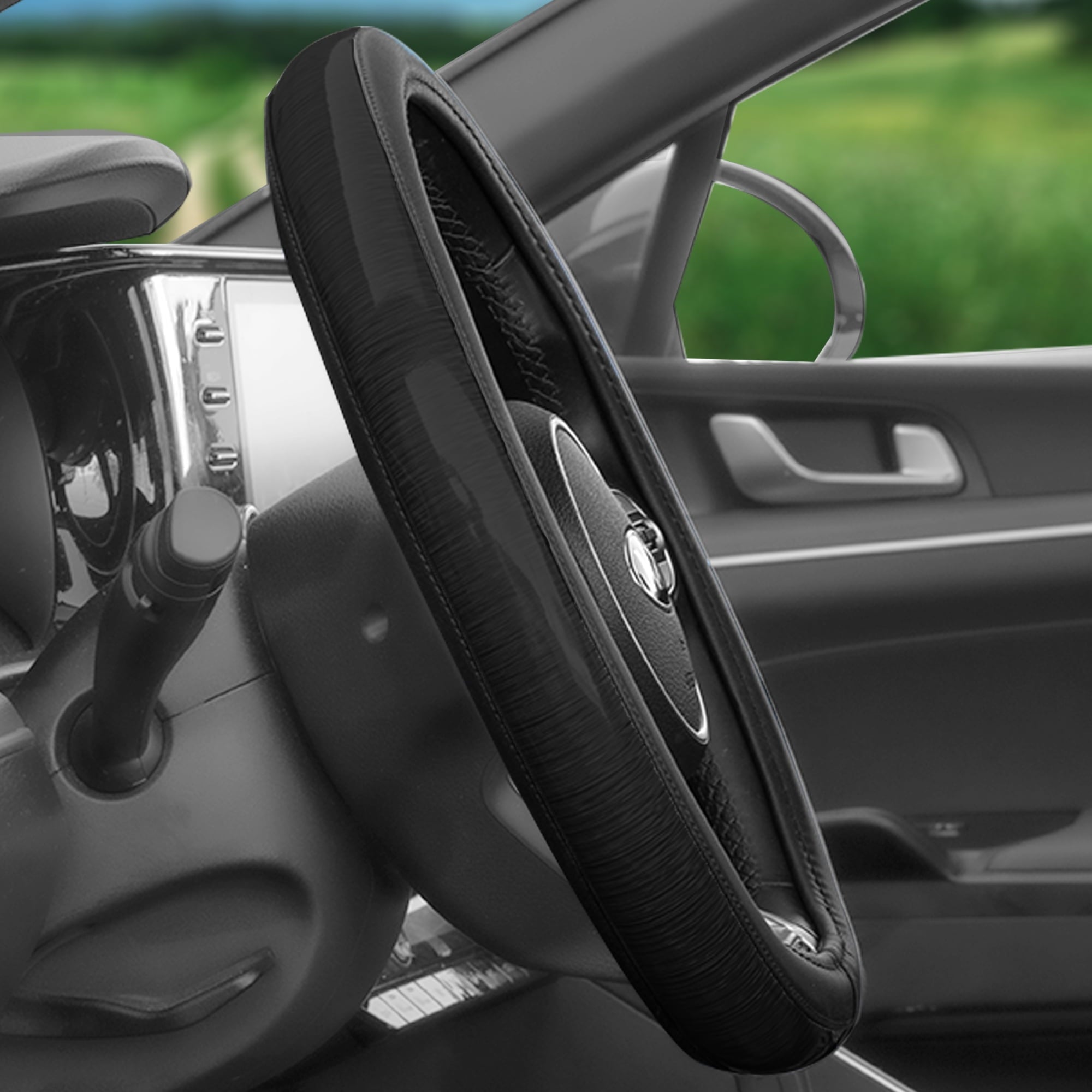 FH Group AFFH2013BLACK Galaxy13 Metallic Car Steering Wheel Cover Black w. Air Freshener 1.2 lb