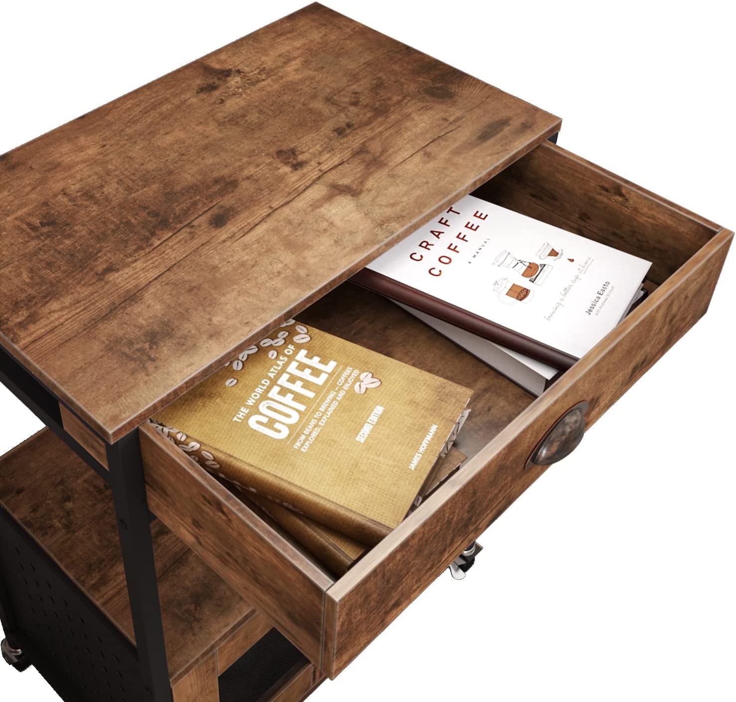 Catrimown Kitchen Cart with Wheels, Rolling Microwave Cart with Drawer and Storage, Coffee Cart, Brown