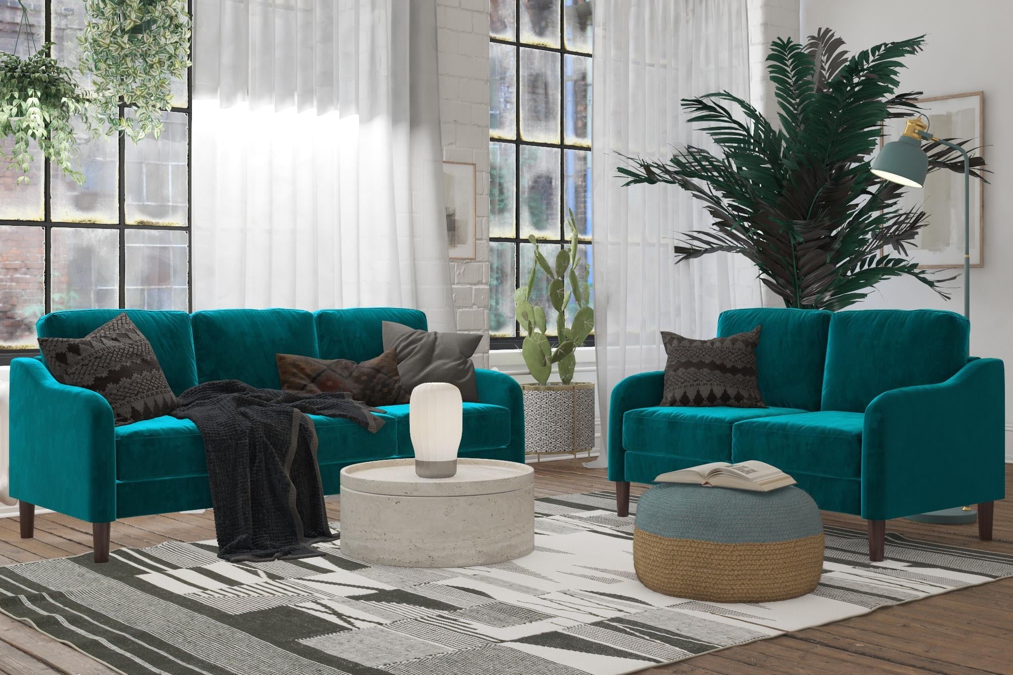 DHP Marbella 3-Seater Sofa Couch, Living Room Furniture, Green Velvet