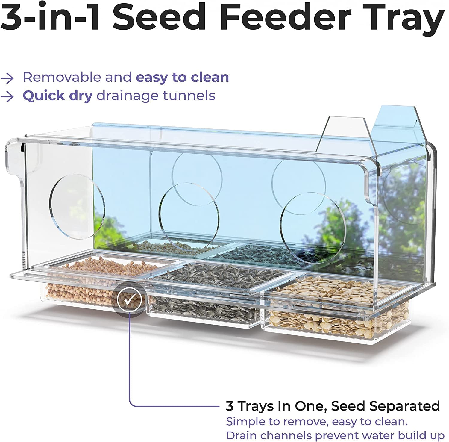 Scare Free Mirror Backed Window Bird Feeder. Birds Feed Undisturbed Whilst You Watch. Innovative Window Bird Feeders with Strong Suction Cups Creates Fun for The Whole Family (3mm Acrylic)