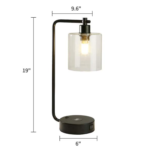 19 in. Clear Table Lamp with Wireless Charger and Glass Shade