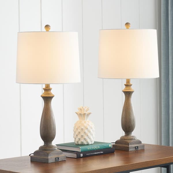 Salem 27 in. Gray Table Lamp Set With USB (2-Pack)