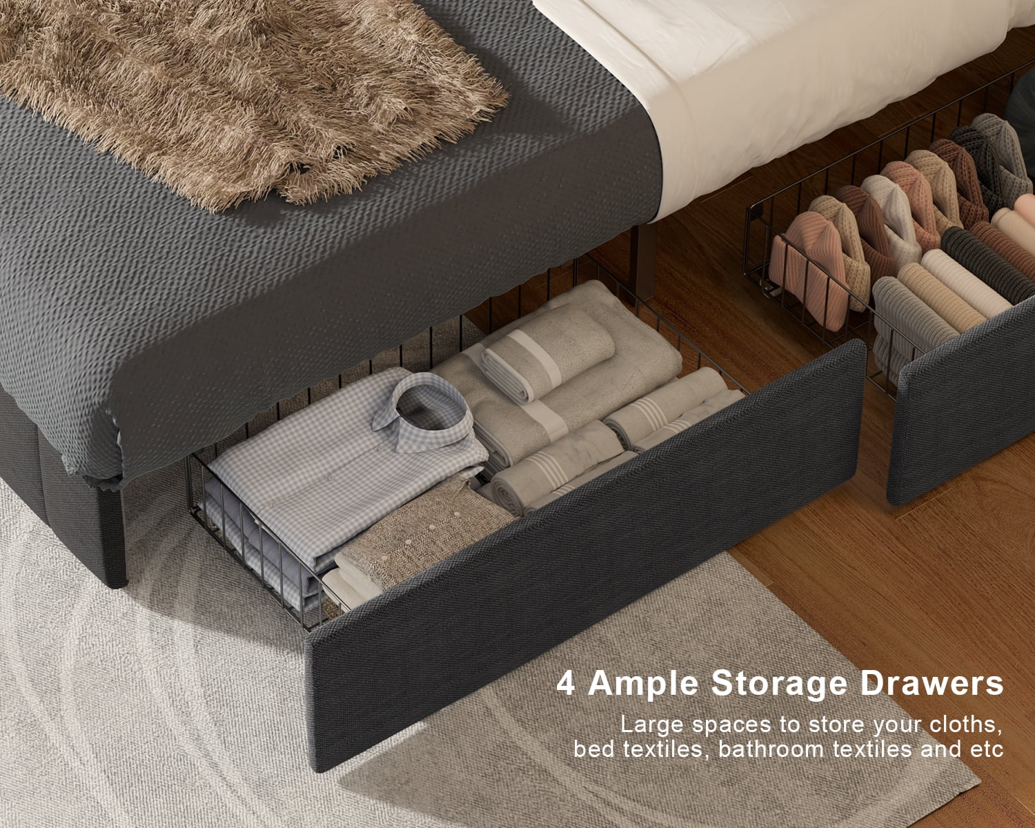 Lofka Queen Bed Frame with Drawers and Adjustable Headboard 880lbs No Box Spring Dark Gray