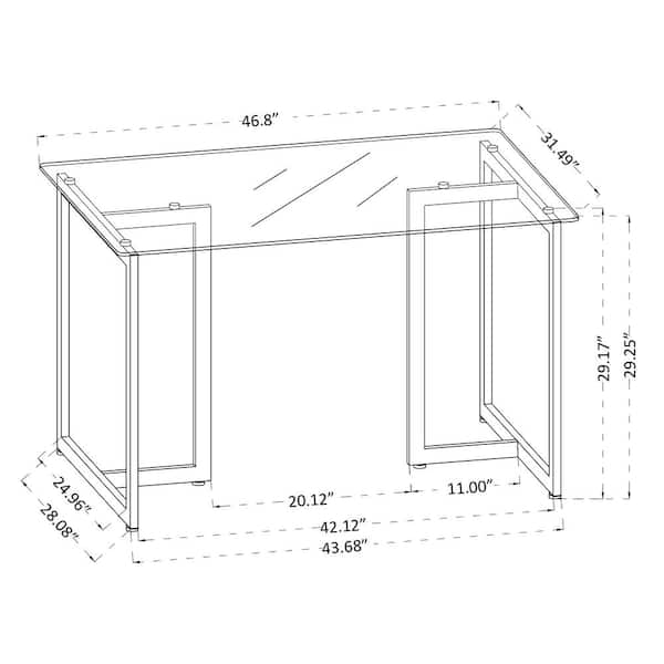 Slip 47 in. Rectangular Clear Glass Top Elegant Computer Desk with Golden Base