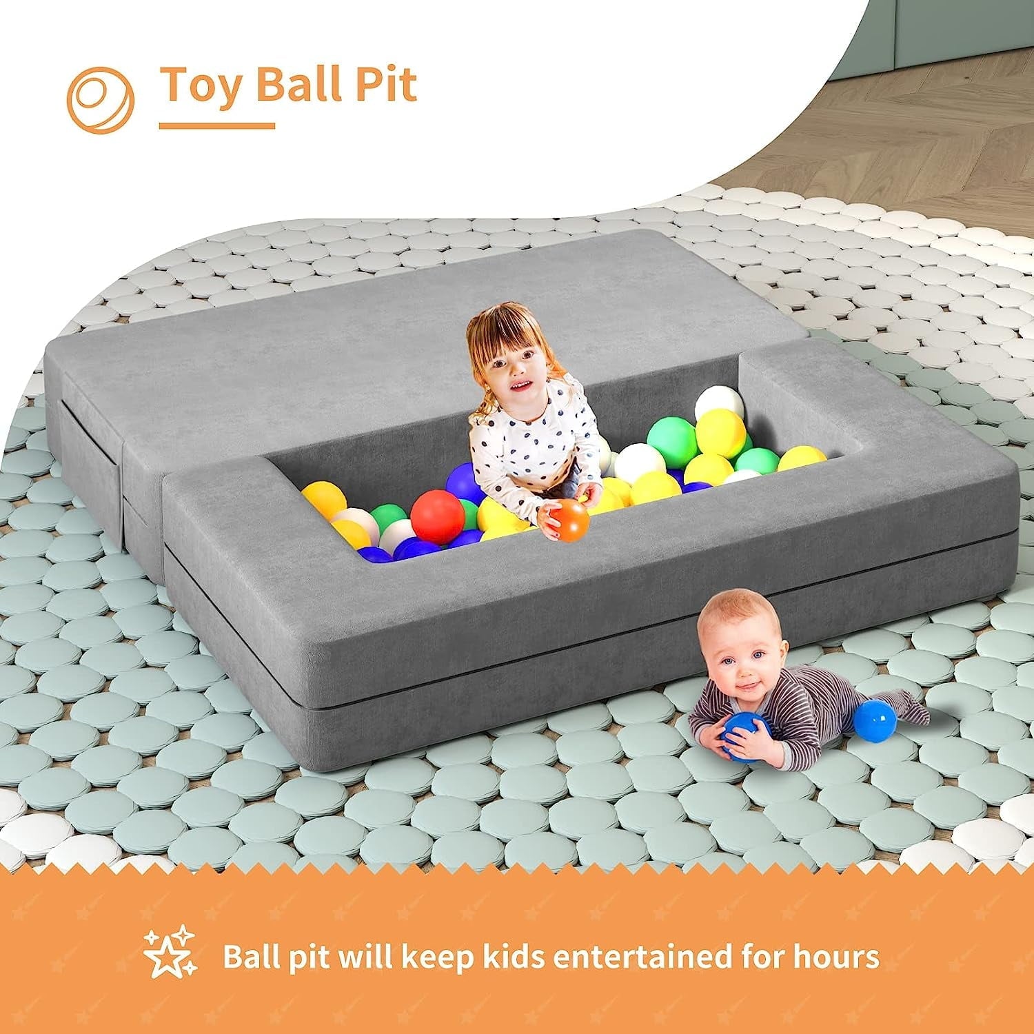 Wanan Kids Couch with Two Ottoman, Toddler Couch Sofa for Kids, Modular Kids Sofa Couch with Washable Covers, Play Couch Foldable Loveseat, Kids Fold Out Couch Lounger (Gray)