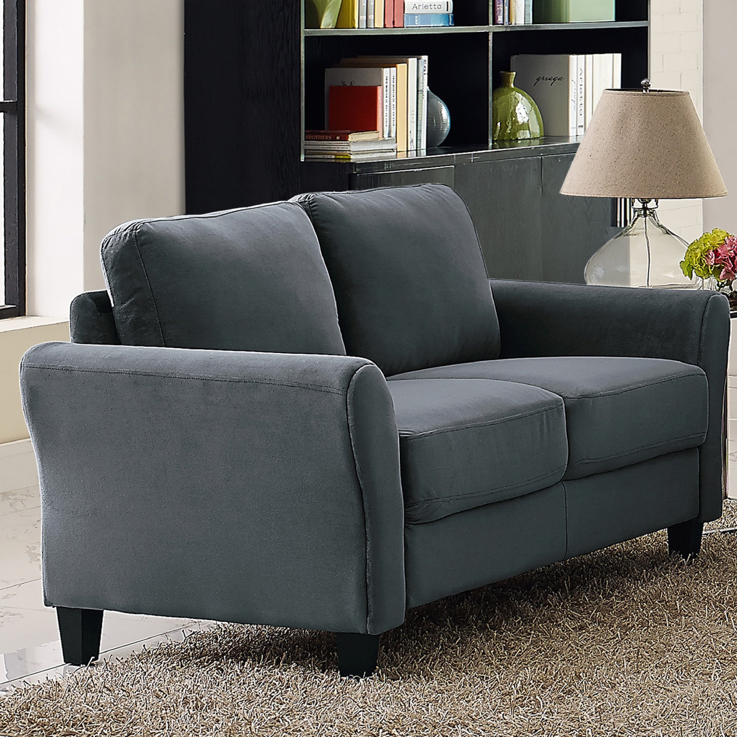 Lifestyle Solutions Alexa Loveseat with Rolled Arms, Gray Fabric