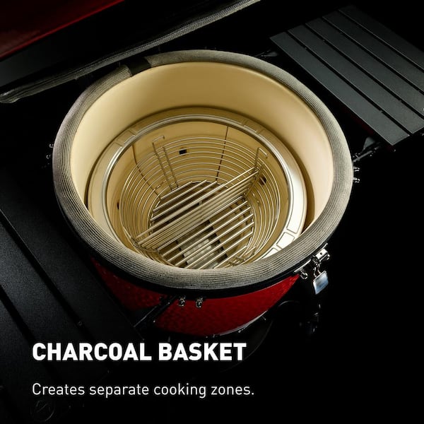 Big Joe III 24 in. Charcoal Grill in Red with Cart, Side Shelves, Grate Gripper, and Ash Tool