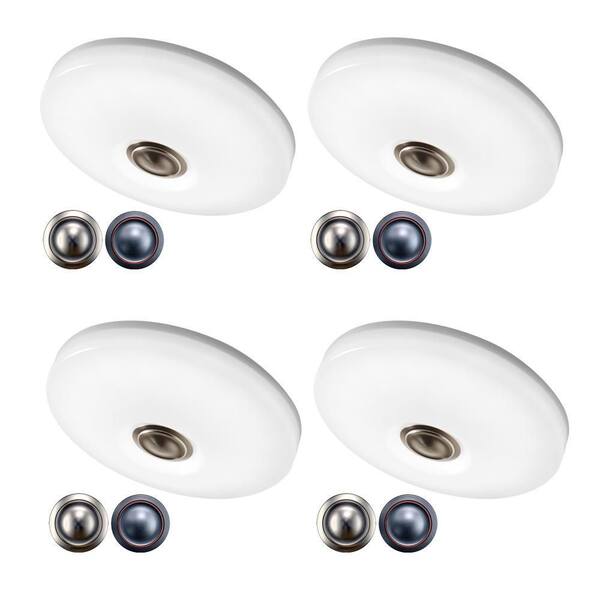 Low Profile 11 in. LED Flush Mount w/ Night Light Feature 2 Medallion Inserts Brushed Nickel, Oil Rubbed Bronze (4-Pack)