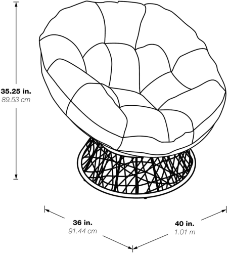 OSP Home Furnishings Wicker Papasan Chair with 360-Degree Swivel, Grey Frame