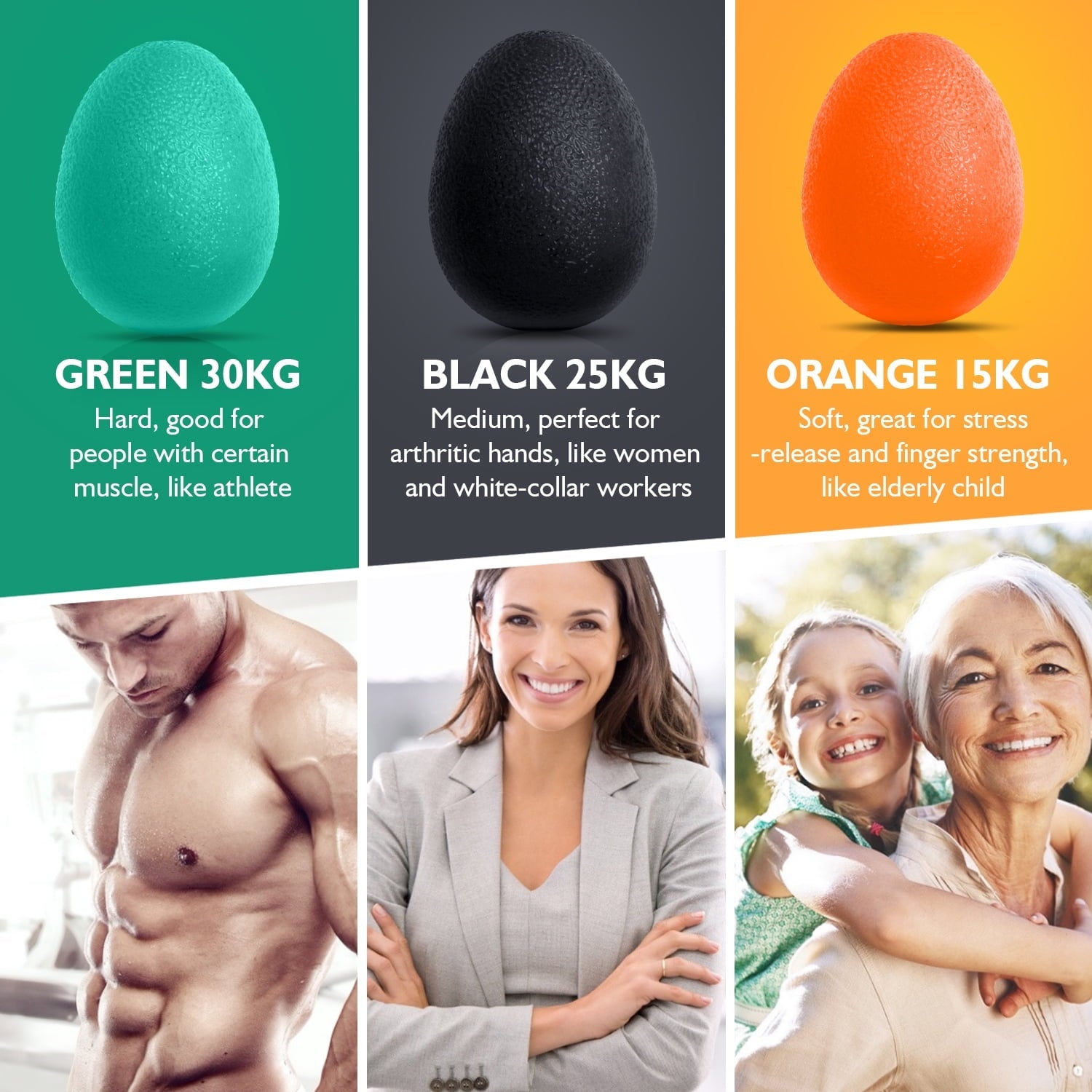 Peradix Hand Grip Strengthener, Stress Relief Ball for Adults and Kids, Wrist Rehab Therapy Hand Grip Equipment Ball Squishy Tools - Set of 3 Finger Resistance Exercise Squeezer