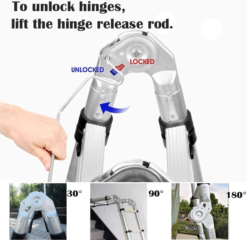 Bowoshen Telescopic Loft Ladder 16.5Ft Extendable Collapsible Step Ladders Securing Bolt 330lb Loading EN131 Certified