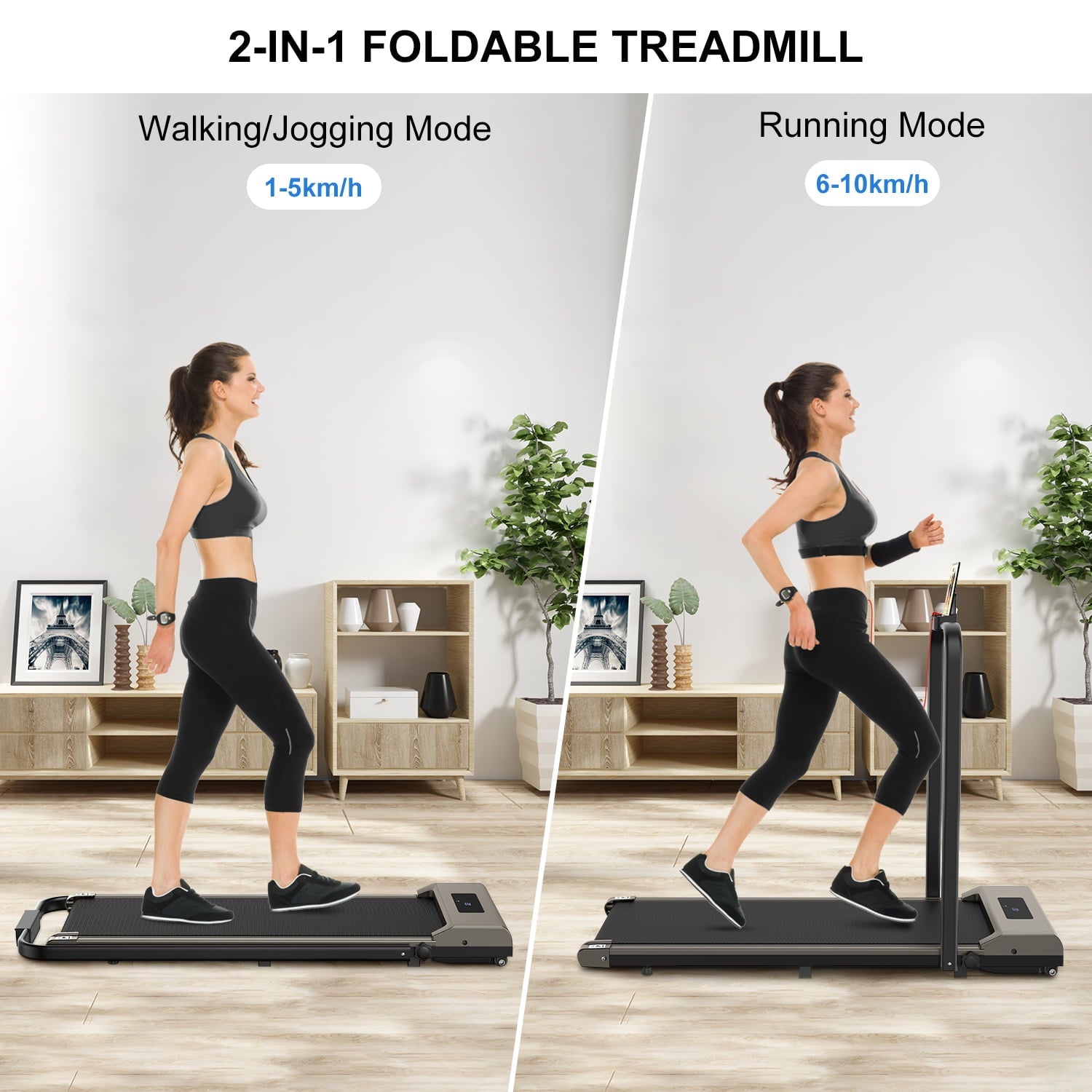 Bigzzia Treadmill Portable Walking Machine for Fitness Treadmill Maximum Weight 265 lbs Gray