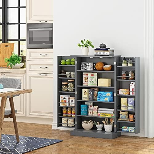 BIUBNBDMZ 47" Kitchen  Cabinet  Pantry Cabinet with Doors and Adjustable Shelves，Freestanding Buffet Cupboard for Kitchen  Living Room and Dinning Room in White