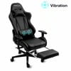 WeGuard Massage Gaming Chair Racing Office Computer Game Chair Swivel Ergonomic Executive PU Leather Chair with Adjustable Headrest and Lumbar and Support Retractable Footrest White