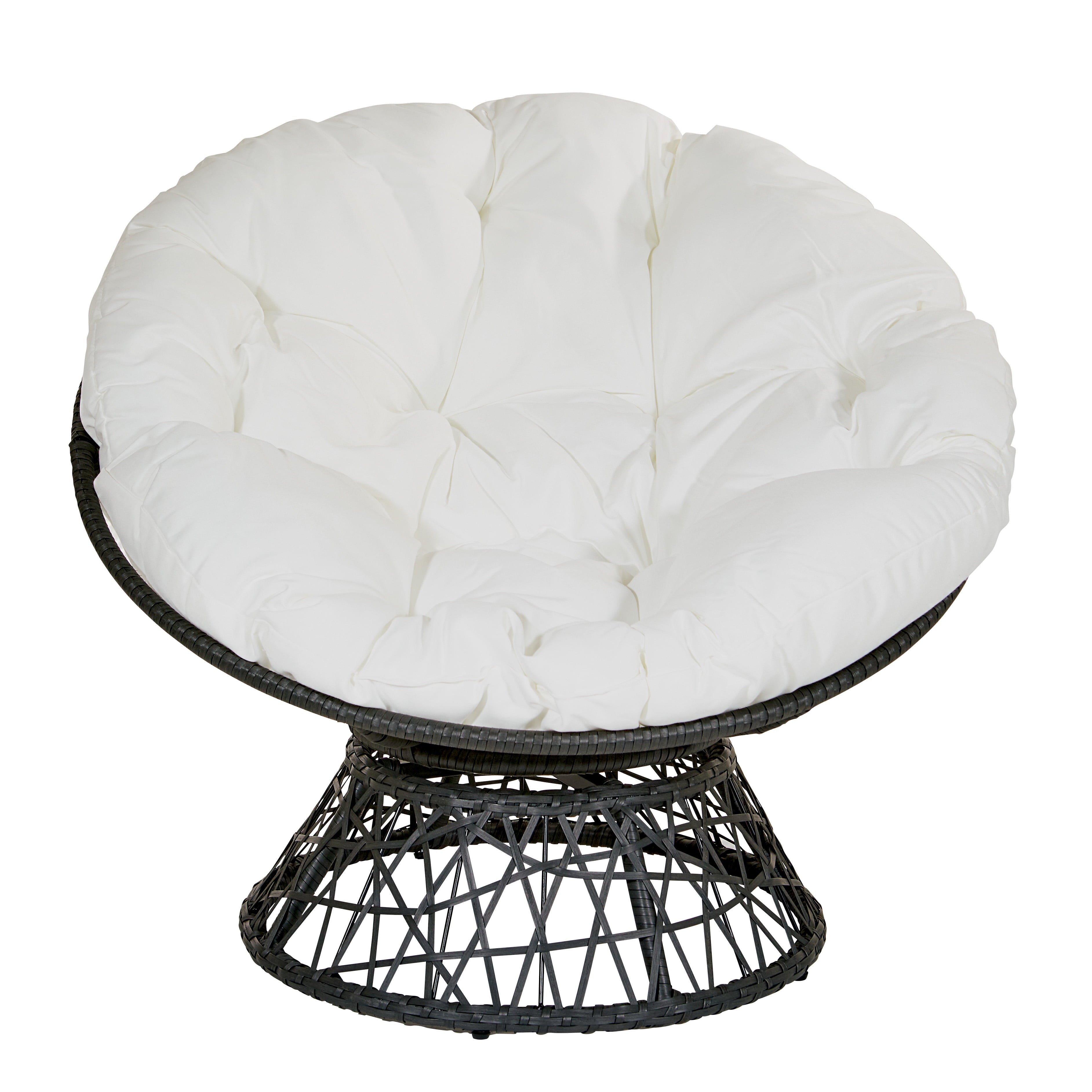 OSP Home Furnishings Papasan Chair with White cushion and Black Frame