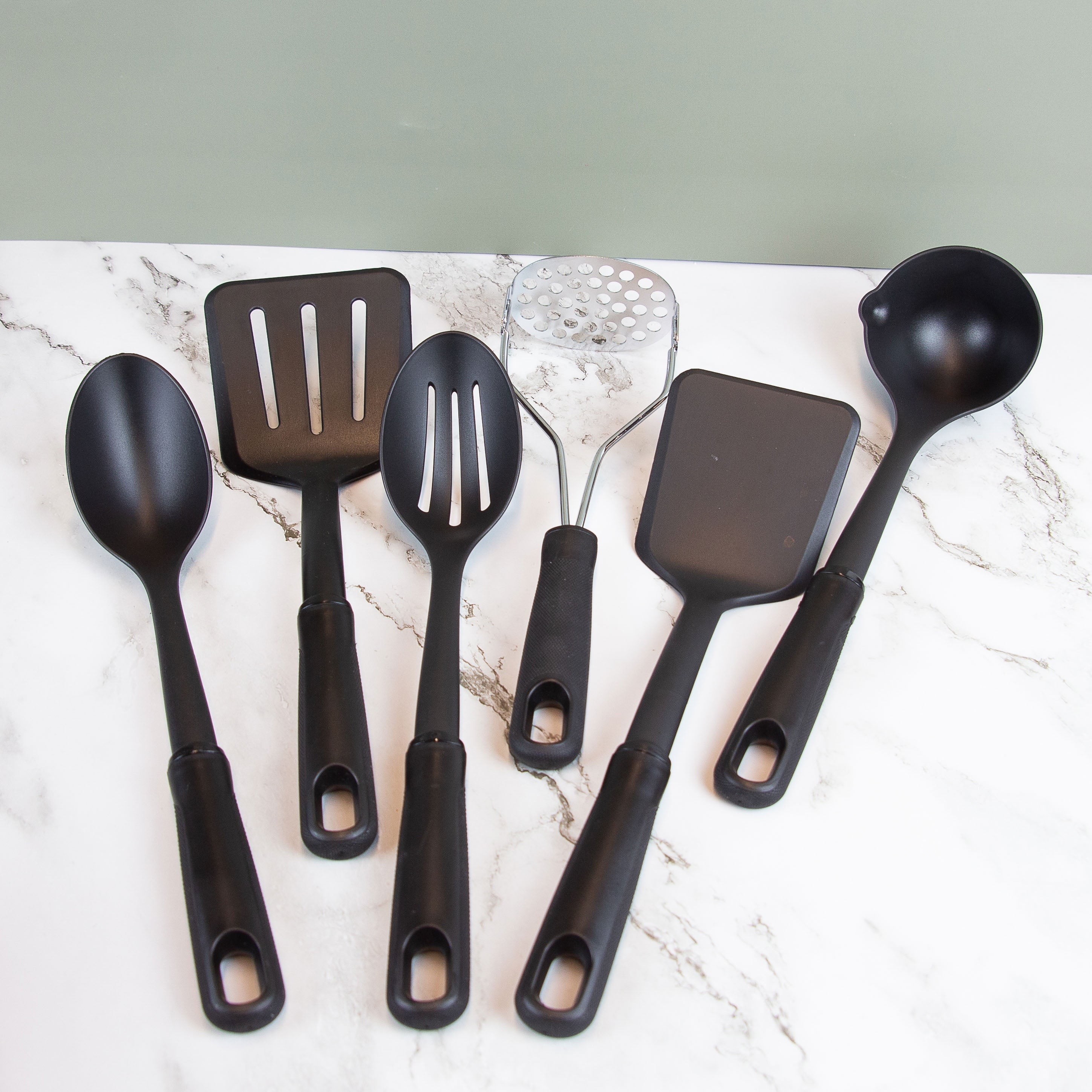 Mainstays Nylon Solid Basting Spoon, Soft-Touch Handle, Black, Dishwasher Safe