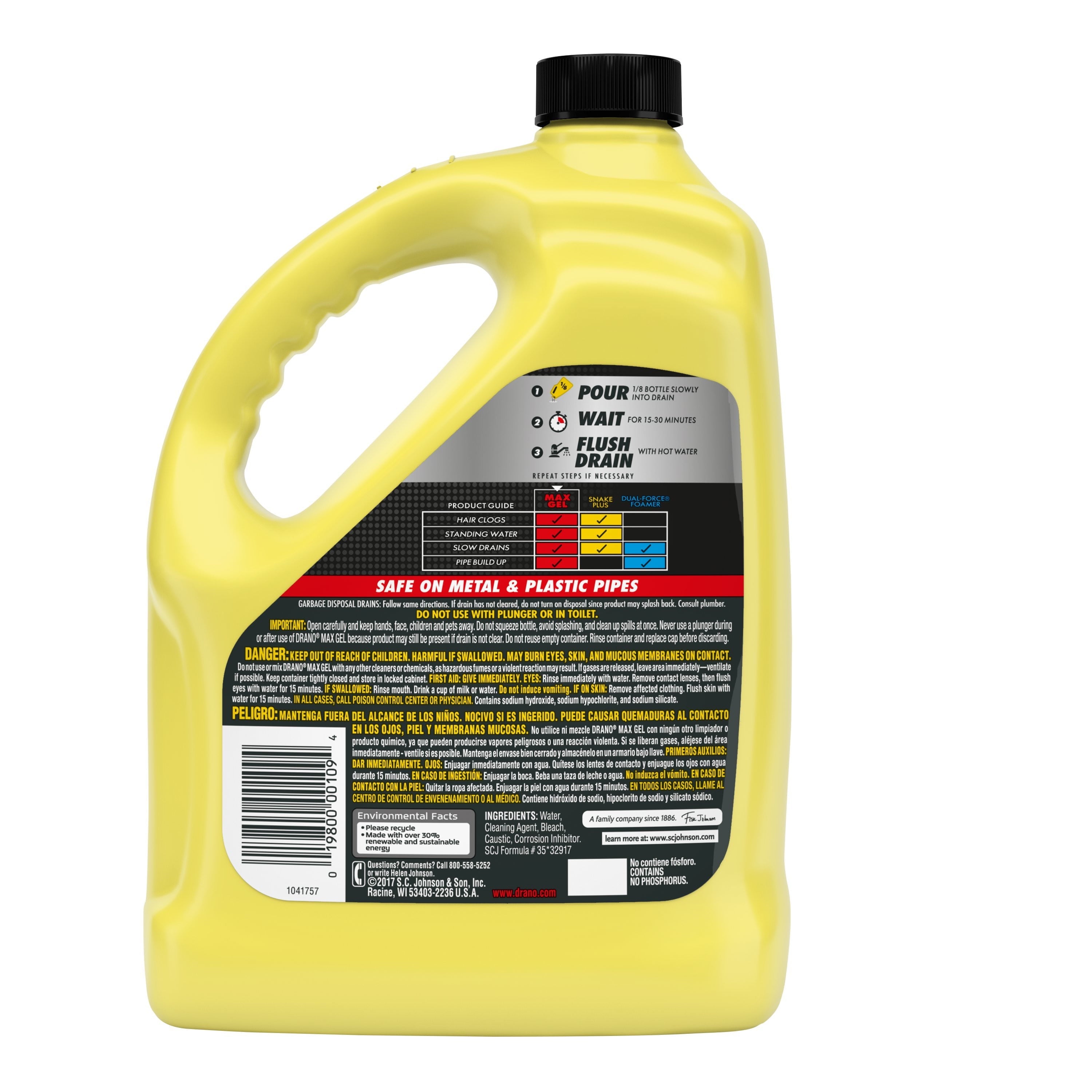 Drano Max Gel Clog Remover, Commercial Line, 128 oz