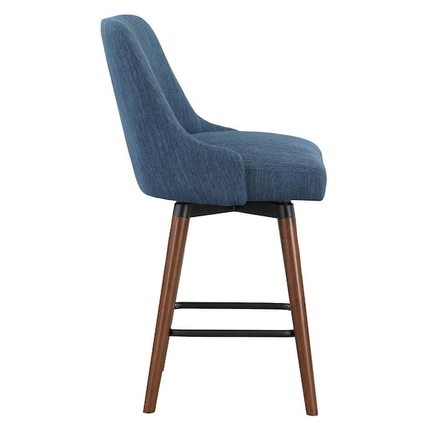 Bagford 39.75 in. Medium Espresso Wood Frame Swivel Counter Bar Stool with Navy Fabric Seat