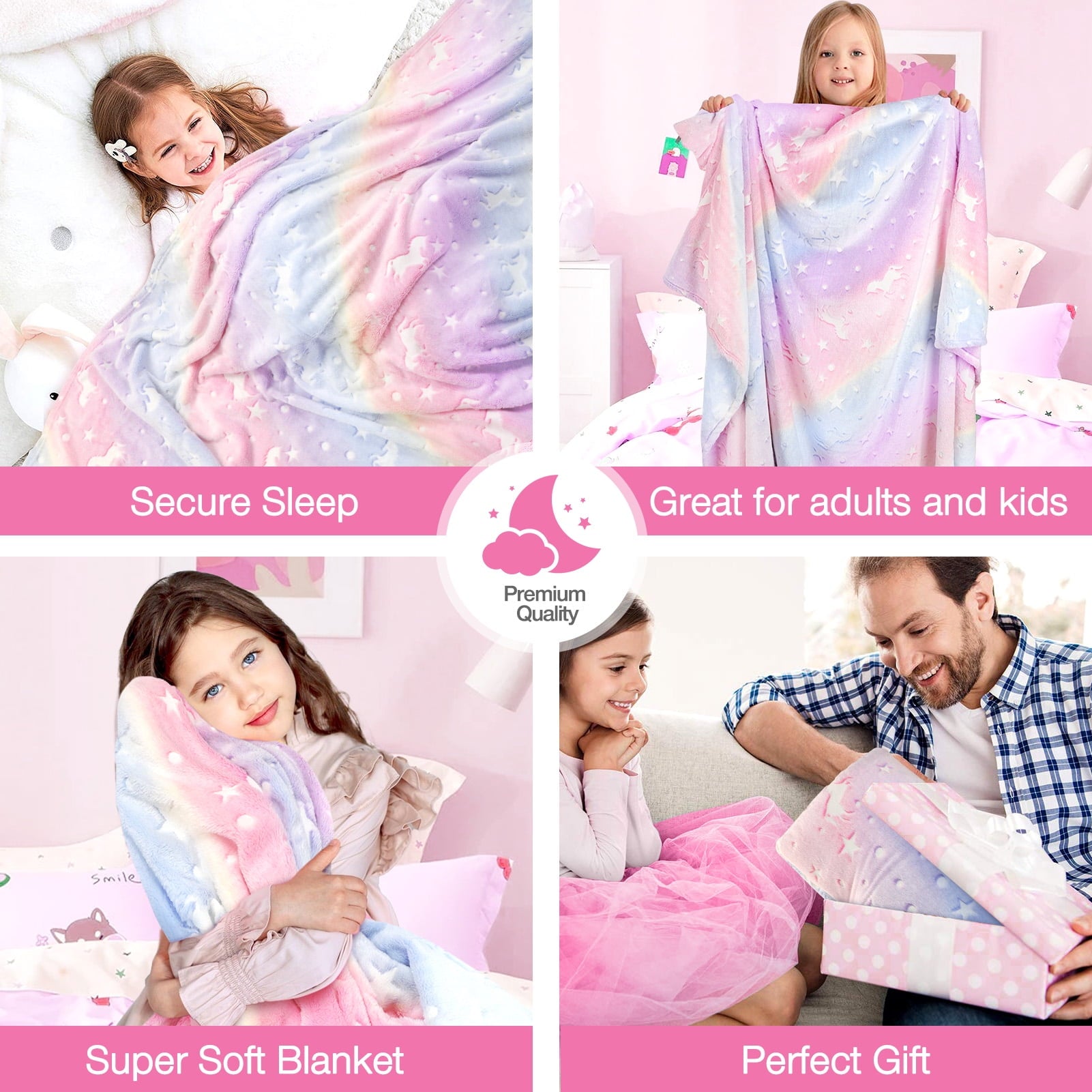 Livhil Glow in the Dark Blanket Throws Unicorns Gifts for Girls, 60 x 70in, Unicorn Blankets,Luminous Girls Toys,Soft Kids Blankets,for 1-10 Year Old Girl Birthday