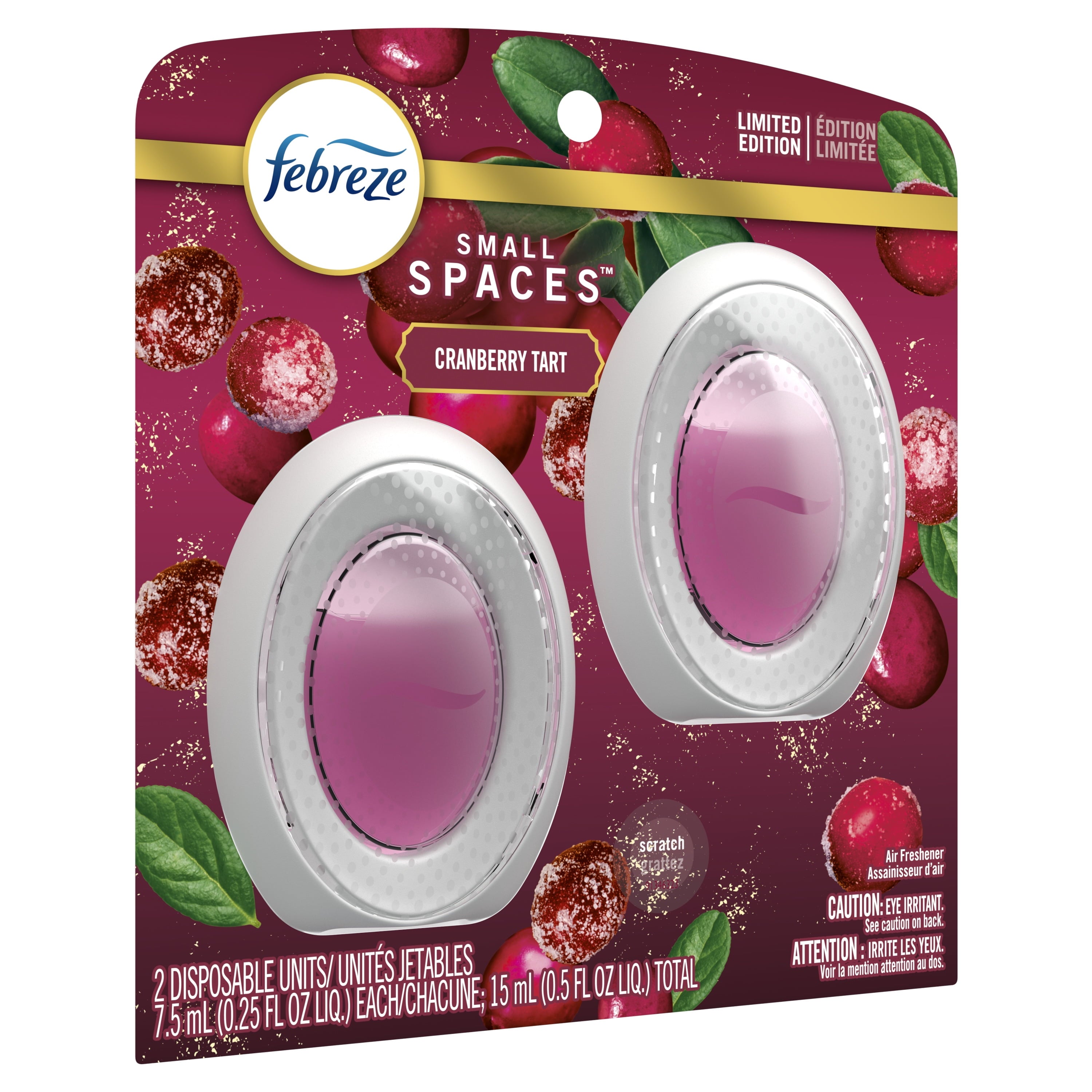 Febreze Small Spaces Holiday Air Freshener Cranberry Tart Scent, 0.25 fl. oz. Each, Pack of 2