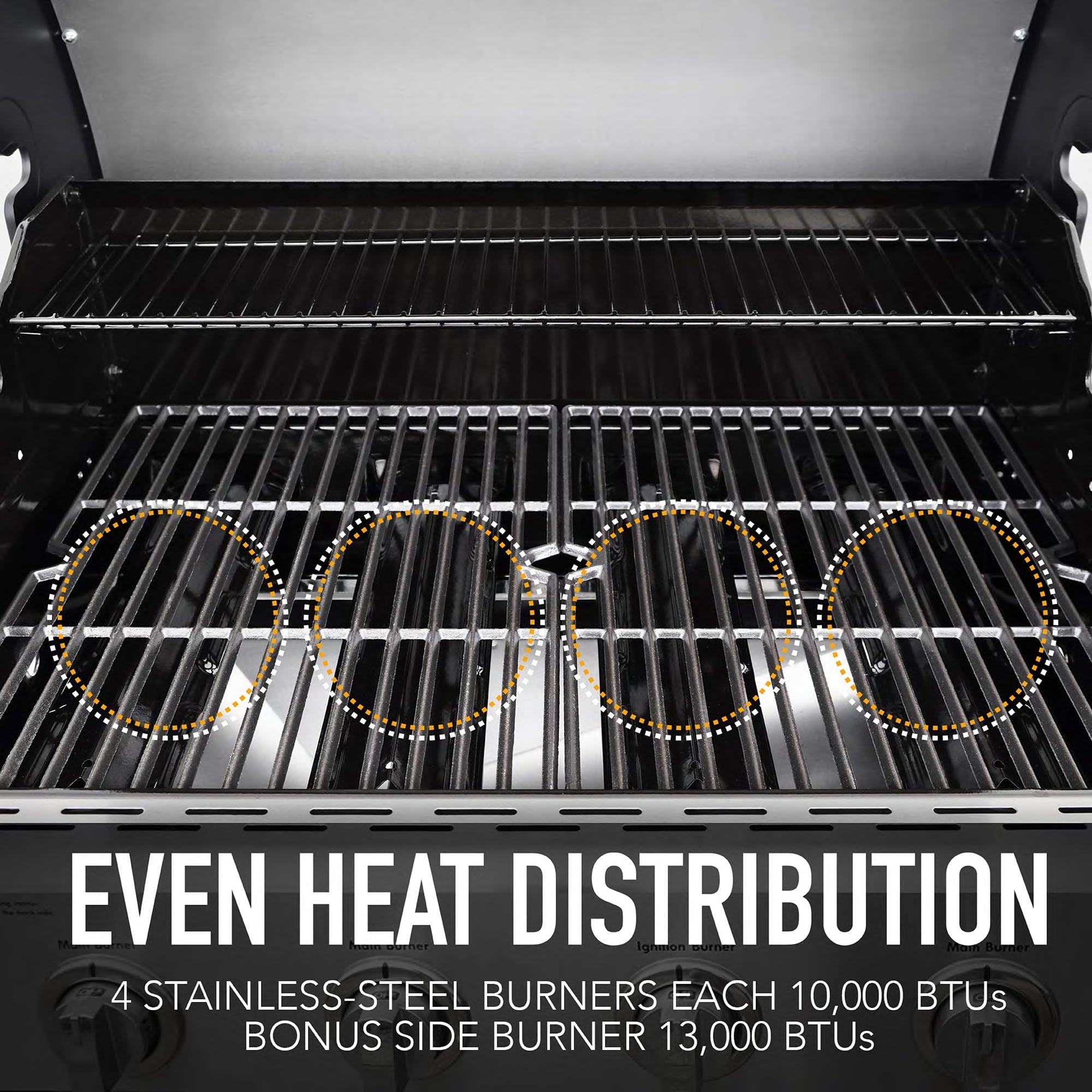 4-Burner Outdoor Propane Gas Grill with Side Burner, Open Cart, Stainless Steel