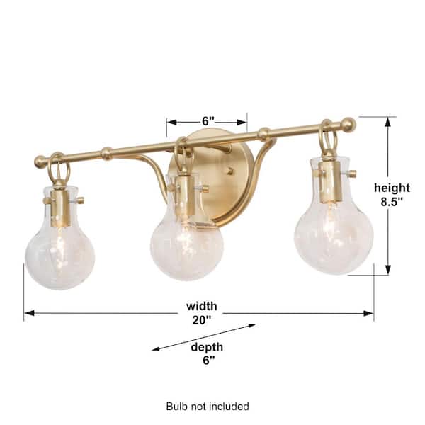 Modern 21 in. 3-Light Brass Gold Bath Vanity Light with Globe Clear Glass Shade Wall Sconce, LED Compatible