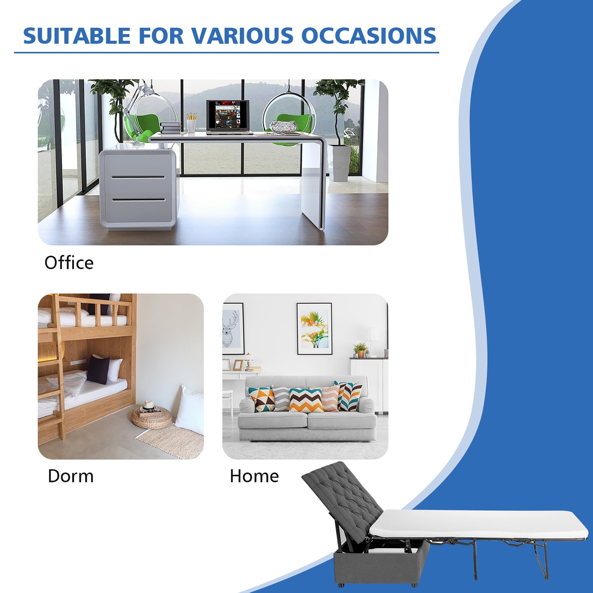 Costway Folding Ottoman Sleeper Bed with Mattress Convertible Guest Bed Grey