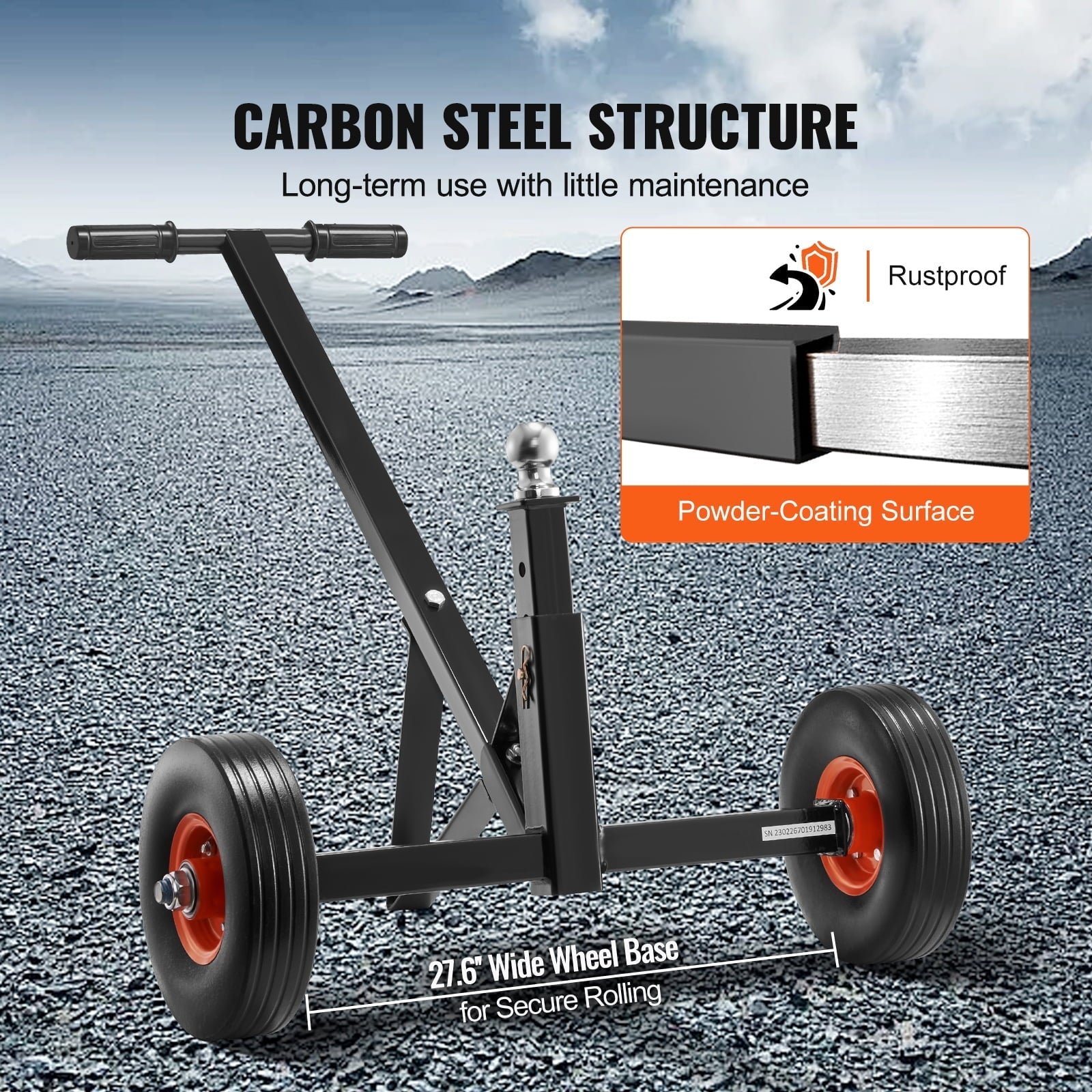 BENTISM Adjustable Trailer Dolly, 600lbs Tongue Weight Capacity, Carbon Steel Trailer Mover with 16''-24'' Adjustable Height, 1-7/8'' Hitch Ball & 10'' Solid Tires