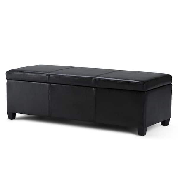 Avalon 48 in. Contemporary Storage Ottoman in Midnight Black Faux Leather