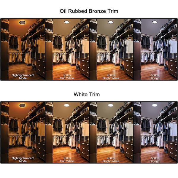 9 in. White, Oil Rubbed Bronze Trims 800 Lumens LED Flush Mount Ceiling Light Fixture with Night Light Adjustable CCT