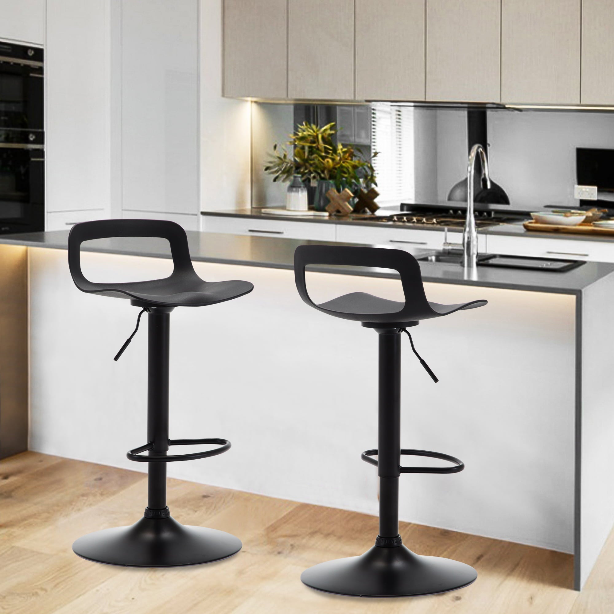 Swivel Bar Stool Adjustable-Height Barstools Modern Black Bar ChairSet of 2