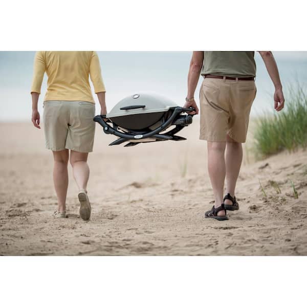 Q 2200 1-Burner Portable Propane Gas Grill in Titanium with Built-In Thermometer