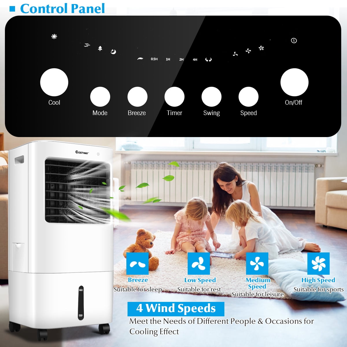 Costway Evaporative Portable Air Cooler Fan & Humidifier w/ Remote Control 7.5 Timer