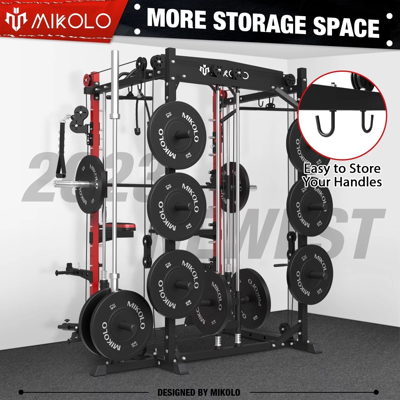 Mikolo Smith Machine Home Gym, 2000lbs Squat Rack with LAT-Pull Down System & Cable Crossover Machine, Training Equipment