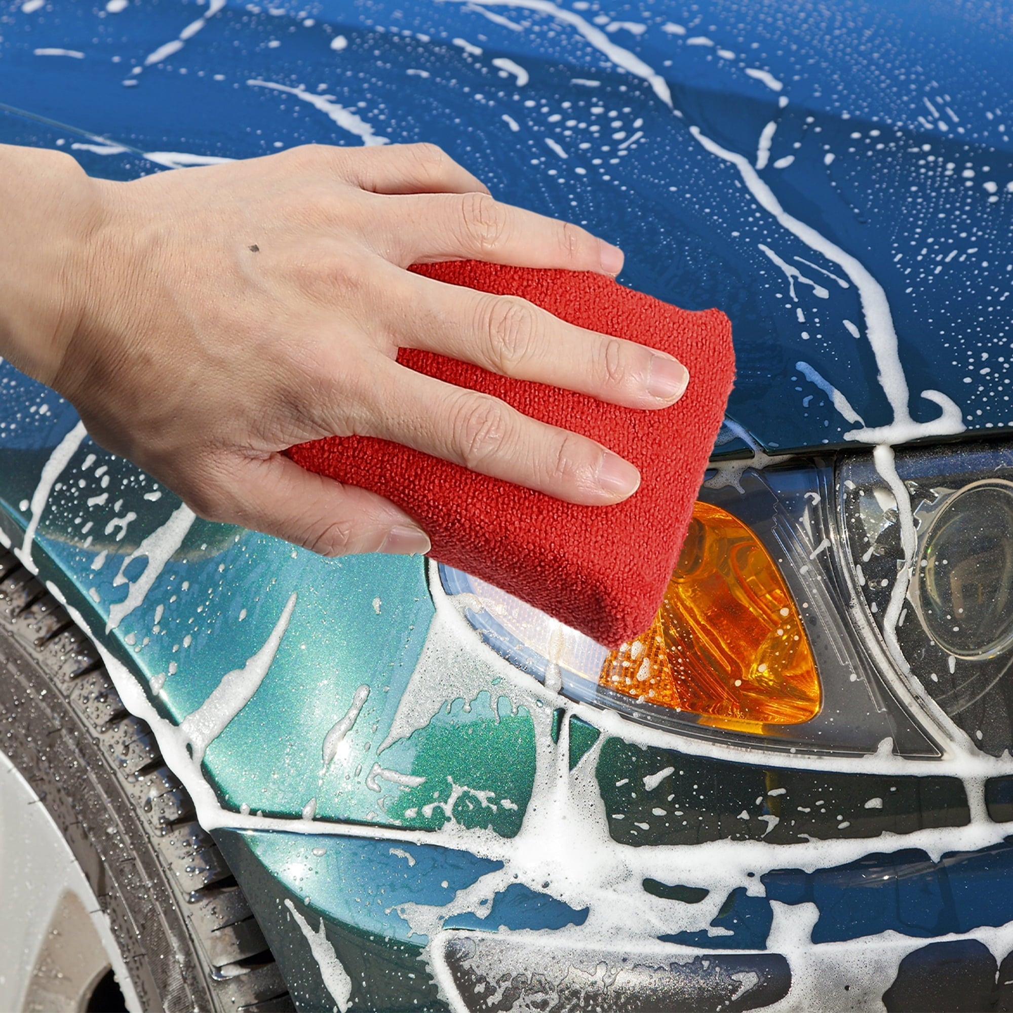 Unique Bargains 4pcs Red Microfiber Detailing Applicator Sponges for Applying Wax Car Wash Dirt Washing Tool