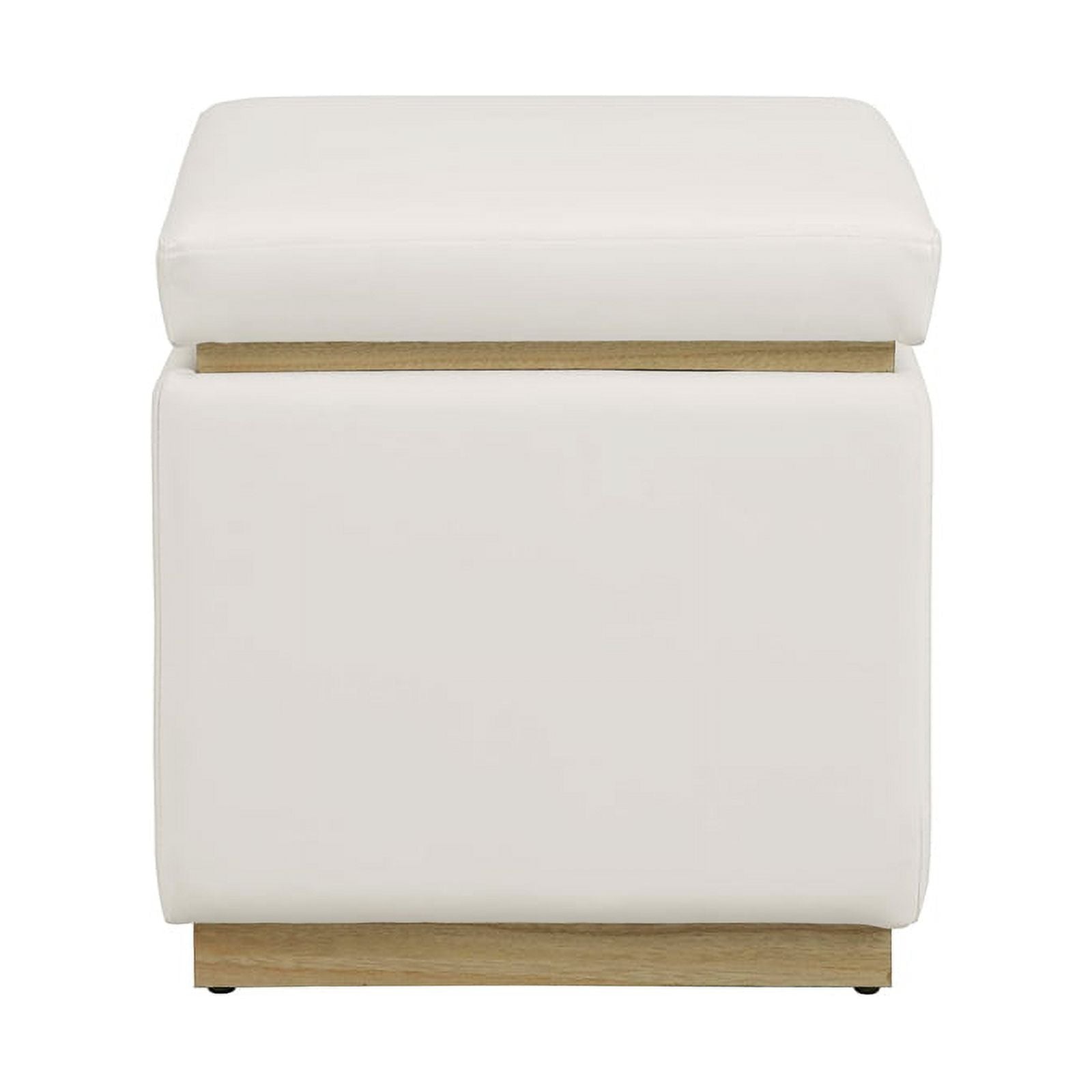 Linon Hawn Square Wood Upholstered Ottoman in White
