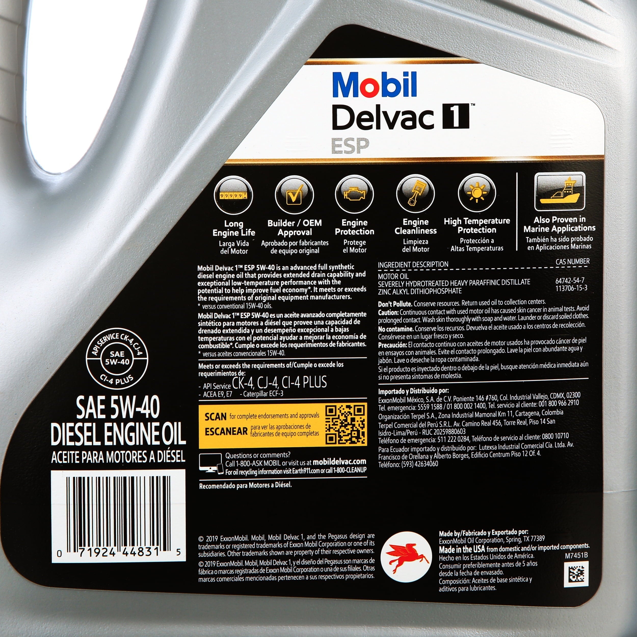 Mobil Delvac 1 ESP Heavy Duty Full Synthetic Diesel Engine Oil 5W-40, 1 Gal.