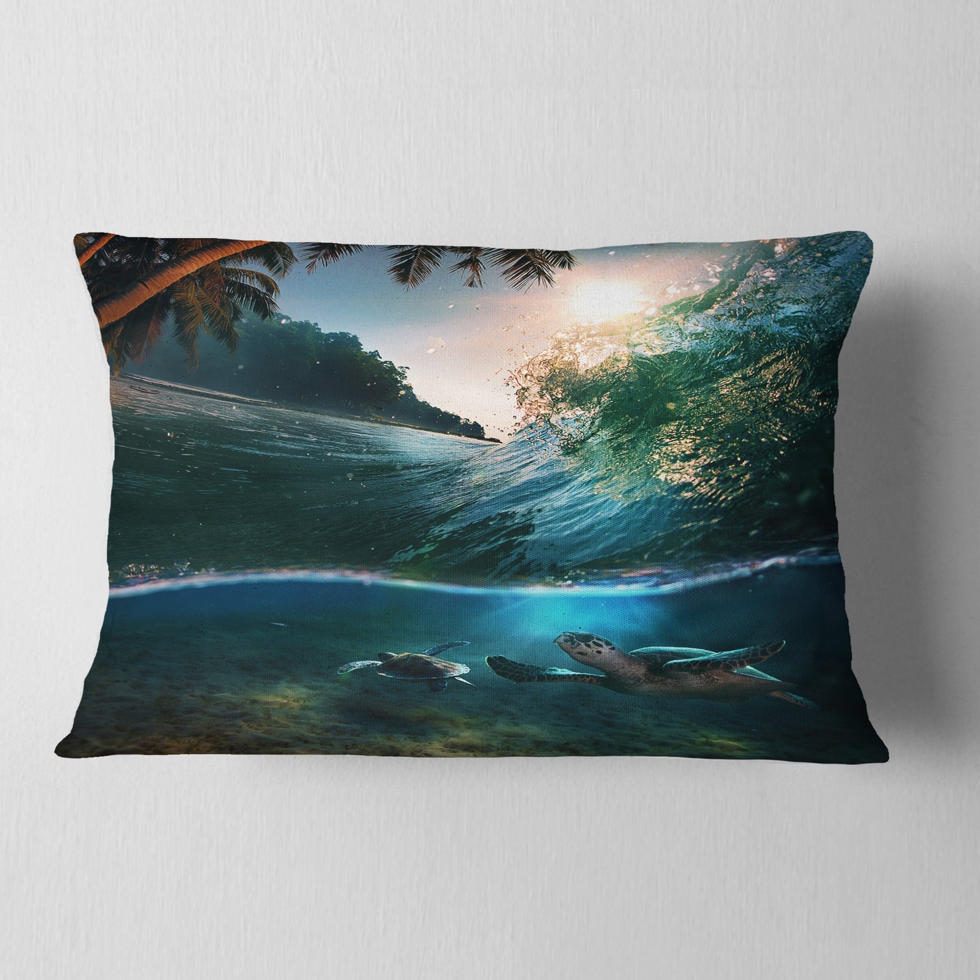 Designart Tropical Paradise Seashore - Seascape Throw Pillow - 12x20