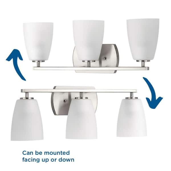 Leap Collection 23 in. 3-Light Brushed Nickel Etched Glass Modern Bathroom Vanity Light