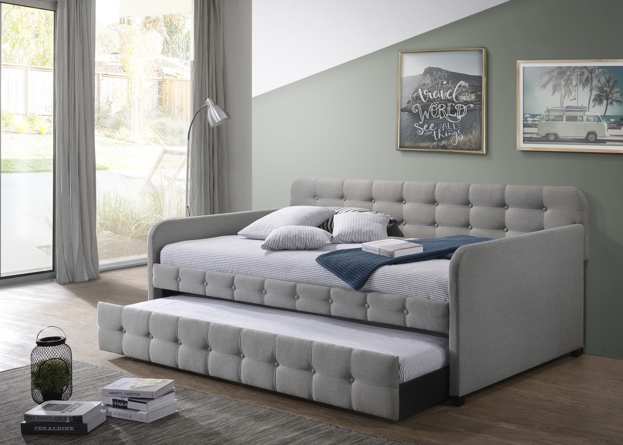 HMD Fulham Upholstered Twin Daybed with Trundle, Gray