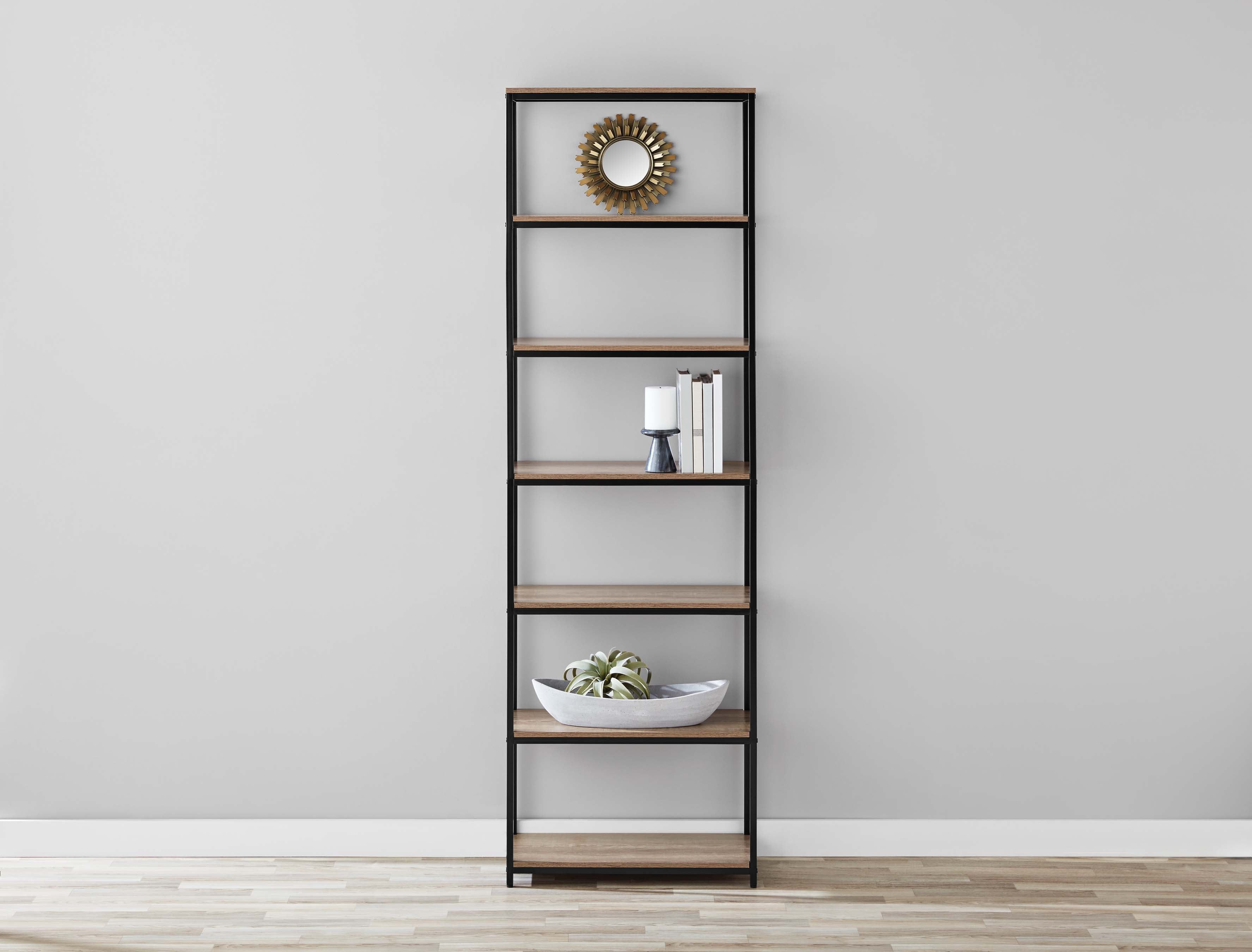Mainstays 6-Shelf Metal Frame Bookcase, Rustic Brown