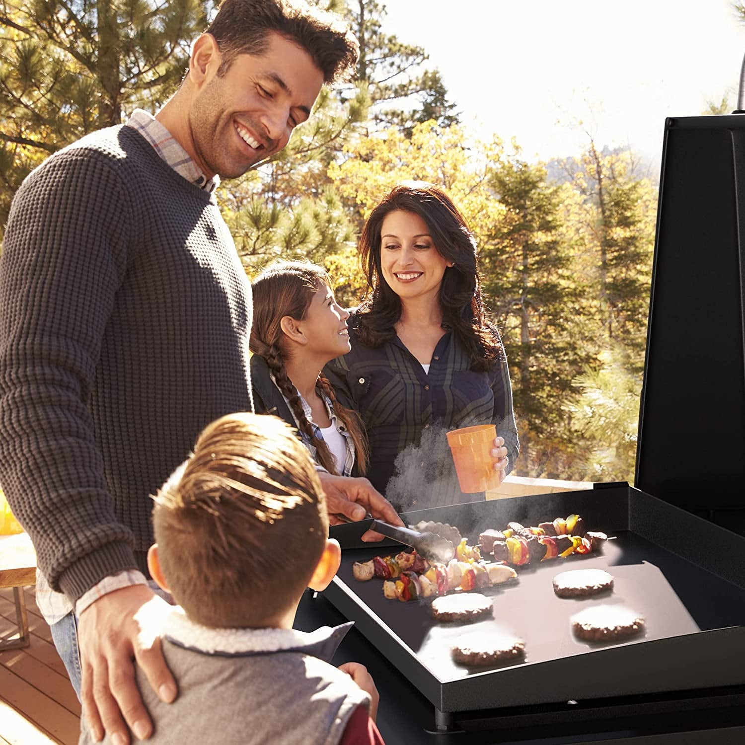 SUGIFT 3 Burner BBQ Propane Gas Grill, Stainless Steel 32,700 BTU Patio Garden Barbecue Grill, Black