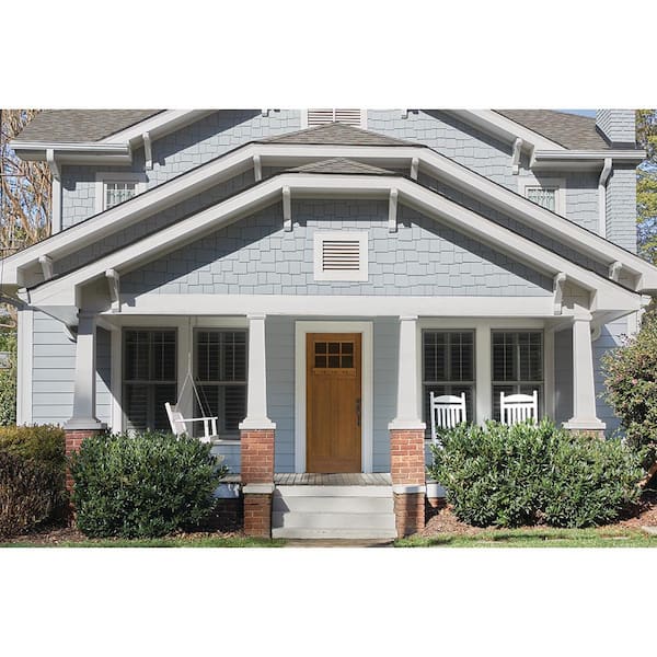 36 in. x 80 in. Left-Hand Craftsman 6 Lite Hazelnut Stain Fiberglass Prehung Front Door with Dentil Shelf and Brickmould